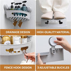 LEVERLOC Corner Shower Caddy Suction Cup, Shower Caddy Basket Powerful Suction Bathroom, Waterproof & Rustproof Organizer for Bathroom Storage, No-Drilling Removable (Grey)