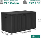 YITAHOME 220 Gallon Double-Wall Deck Box with Divider & Side Handles, Outdoor Large Storage for Patio Furniture Cushions, Garden Pool Accessories, Water Resistant & Lockable(Black)