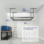 SafeRacks 3x8 Overhead Garage Storage Rack - 500 Pound Weight Capacity Height Adjustable Steel Ceiling-Mounted Rack with Accessories (Hammertone) (24"-45")