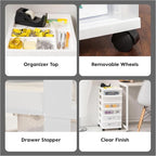IRIS USA Plastic Drawer Storage Organizer Rolling Cart, 2-Pack, with Wheels Casters, 6-Drawers, for Classroom Art Craft Supplies Dresser Closet Bathroom Laundry Room, White/Clear
