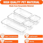 ValueMax 9 PCS Clear Plastic Drawer Organizers Set with Non-Slip Pads, 3 Sizes Desk Drawer Organizer for Vanity, Kitchen, Bathroom and Office
