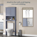 Topeakmart Over the Toilet Storage, Bathroom Storage Organizer with 2 Doors and Adjustable Shelf, L24.5xW9xH66 Inches, Gray
