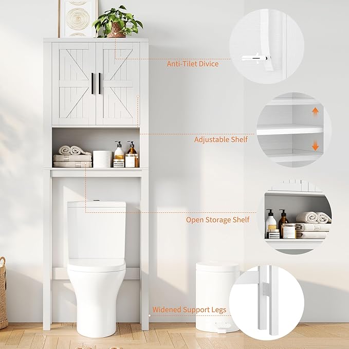 GAOMON Over The Toilet Storage Cabinet, Bathroom Shelf Organizer with Anti-Tip Device Small Freestanding Space Saver with Adjustable Shelf