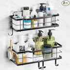 Moforoco Extra Large Shower Caddy Shelf Organizer Rack, Self Adhesive Black Bathroom Shelves Basket, Home Farmhouse Wall Inside Organization Storage Decor Accessories