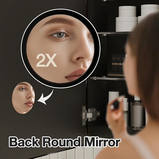 Arched Medicine Cabinet Mirror No Assembly Needed Bathroom Mirror with Storage Recessed or Surface Mount Options (Black, 36" L x 24" W)