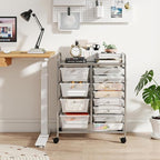 GOFLAME 12-Drawer Rolling Storage Cart, Craft Storage Cart with Removable Drawers & Lockable Wheels, Art Cart Supply Storage Organizer with Metal Frame for Home Office Classroom, Clear