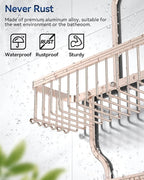 YASONIC Shower Caddy Hanging - Never Rust Shower Organizer - Aluminum over The shower head caddy with 10 Hooks for Razor/Sponge - Shower Rack with Soap Basket - Rose Gold