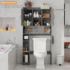 Vabches Farmhouse Over The Toilet Storage Cabinet with 2 Barn Doors & Sliding Door, Over The Toilet Bathroom Organizer with Open Storage Layer and Adjustable Shelves & Hooks.Grey