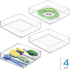 iDesign Stackable Makeup Drawer Organizer Tray - Vanity Organizer or Desk Organizer, Set of 4, Clear