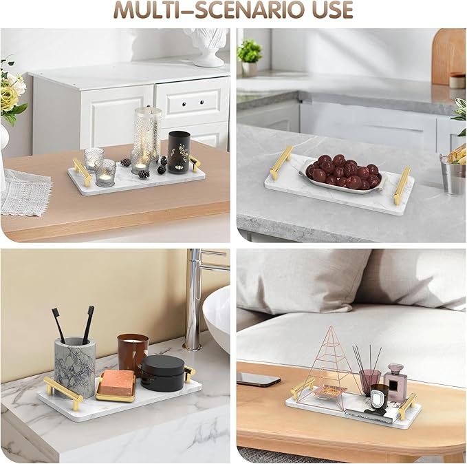 Guest Towel Holder Tray for Bathroom,Marble Slab with Handles -Napkin Holder for Kitchen - Bathroom Tray (Gold,Small)