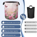 Butterfly Laundry Basket,Oxford Cloth Pink Rose Laundry Hamper With Handle Foldable Portable Clothes Storage Basket for Laundry Room/Bedroom/Bathroom 20.8"x16"