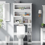 Vabches Over The Toilet Storage Cabinet with Transparent Door, Toilet Paper Storage Cabinet with Multi Layer Shelves Suitable for Bathroom, Laundry Room, Freestanding Bathroom Storage Rack, White