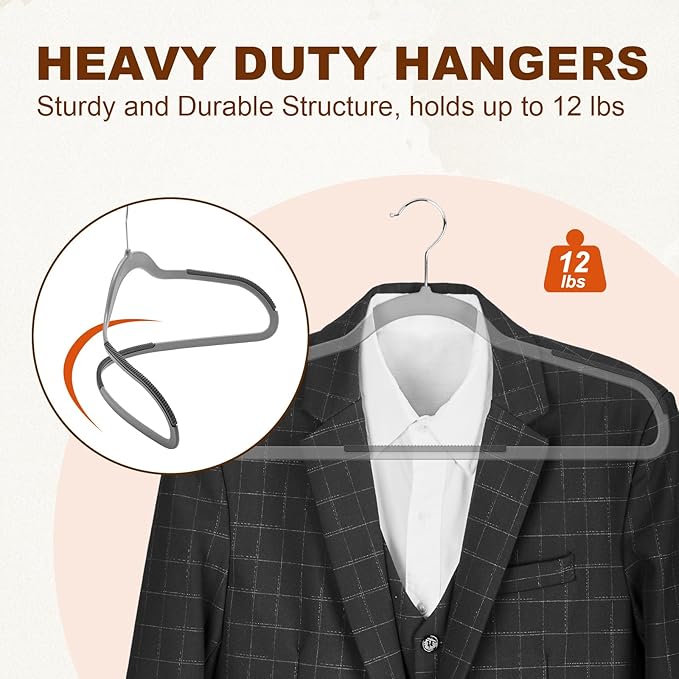 HOUSE DAY Heavy Duty Plastic Hangers 50 Pack, Non Slip Clothes Hangers with Rubber Grip and 360° Hook - Thin Plastic Hanger Space Saving - Coat Hanger Grey, Closet Organizer for Shirt, Pants, Suit