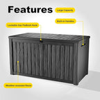 200 Gallon Outdoor Waterproof Resin Storage Deck Box Lockable Outside Bench UV Resistant Bin Patio Porch Furniture Pool Float Garden Tool Cushion Black