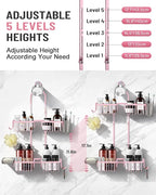 Adjustable Shower Caddy Hanging for Handheld Showerheads - Never Rust Shower Hanging Organizer, Upgraded Bathroom Shower Rack with Soap Basket, Hooks and Toothbrush Holder (Pink)