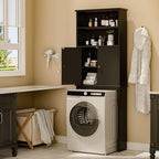 Walsunny Over The Toilet Storage Cabinet, Bathroom Organizer with Open Shelves and Double Doors, Space Saving Toilet Storage, Black
