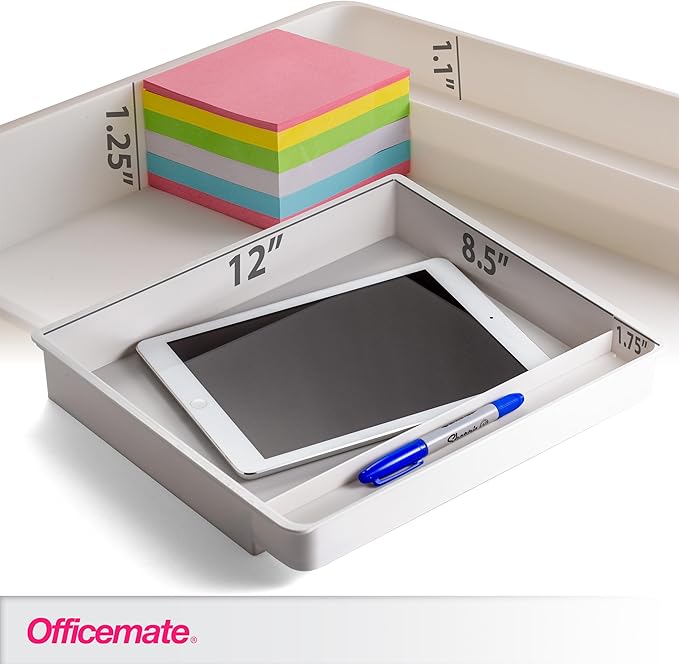 Officemate Large Self-Adhesive Under Desk Drawer, White, 12.5" x 10.75" x 1.875" (22556)