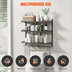Over The Toilet Storage, 23.8" Lx8.46 Wx23.8 H, 3-Tier Adjustable Metal Bathroom Organizer Expandable Over Toilet Storage, Floating Heavy Duty Bathroom Storage, Space Saver w/Hanging Rod-Black
