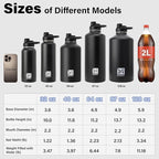 32 oz Insulated Water Bottle | Thickened Stainless Steel Vacuum Metal | Portable Sports Water Jug for Gym and Hiking with Straw, Carrier Bag, Handle Strap | BPA-Free 32 oz, Black