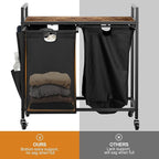 WOWLIVE Double Laundry Hamper with Lid,Rolling Laundry Basket Organizer with Wheels, Iron-Made Laundry Sorter with Top Shelf and 2 Removable Bags,Large Clothes Storage for Room,Black 1