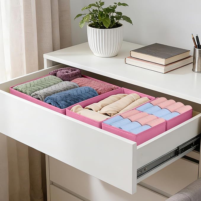 Drawer Organizer Clothes, 16 Pack Dresser Organizer Bins, Foldable Closet Organizers and Storage Fabric Dresser Bins, Shallow Drawer Dividers for Clothing, Underwears, Socks, Tie