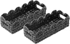 Balck Toilet Basket,Set of 2 Scalloped Wicker Basket with Built-in Handles,Long Back of Toilet Baskets for Shelf,Tank Topper,Countertop,Rectangle