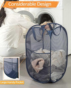 Navy Blue Durable Foldable Laundry Hamper, 22.8 x 14.2 x 14.2 inches