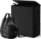 Large Double Laundry Hamper with Lid, Removable Bags & Reinforced Handles, 2 Section Tall Laundry Basket, Dirty Clothes Hampers for Laundry Room, Bedroom, Bathroom, Dorm, 155L, Black