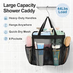 F-color Mesh Shower Caddy Portable, Upgrade Deeper 7 Pockets Shower Bag Basket Tote for College Dorm Room Toiletry Bathroom Essentials Gym Camp Quick Dry 2 handles with S Hook, Black