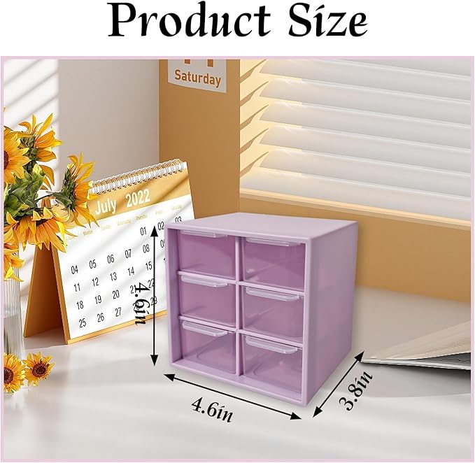 Small Drawer Organizer for Desk, 4.7" x 4.7" x 3.8" Small Desktop Organizer with 6 Drawers, Plastic Storage Box for Office, Classroom, Craft and Home Organization
