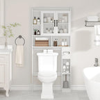 Vabches Over The Toilet Storage Cabinet, Farmhouse Storage Cabinet Over Toilet with Acrylic Doors，Home Space-Saving Toilet Rack, for Bathroom, Restroom, Laundry, White