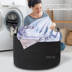 Extra Large Storage Laundry Basket 22" X 22"X 14" Cotton Rope Woven for Blanket Basket with Handles for Living Room Toys Storage XXXL (Pure Blk)