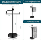 Bath Hand Towel Holder Stand, 2 Pack Stainless Steel Black Towel Rack Hand Holder for Bathroom, Small Countertop Free Standing Hand Towel Rack with Heavy Base (Matte Black, 2 Pack)
