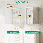 TokeShimi 20 x 28 Medicine Cabinet for Bathroom, White Recessed Medicine Cabinet with Tempered Beveled Mirror, Stepless Adjustable Shelves, DTC Hinge, Recessed/Wall Mounted