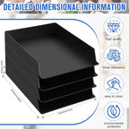 Wenqik 4 Pcs Stackable Paper Trays Rectangular Plastic Desk Holder Desktop Document File Organizer Storage Letter for Office Classroom (Black)
