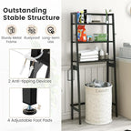 Nightcore Over-The-Toilet Storage, 3-Tier Freestanding Bathroom Organizer Shelf w/ 2 Hanging Hooks & Toilet Paper Holder, Multifunctional Metal Toilet Storage Rack for Bathroom Laundry (Black)