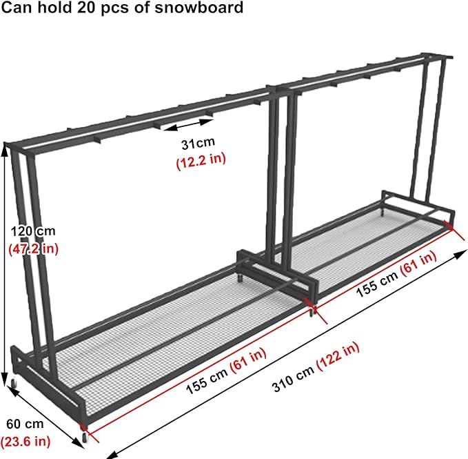 1 2 3 4 5 6 8 9 10 Pair Ski Storage Rack for Organize, Indoor Ski Board Stand for Garage/Basement/Shed, Floor Standing Longboard Carrier Wheels(Holds 20 pcs(10 Pair))