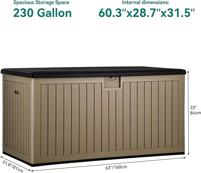 YITAHOME 230 Gallon Large Deck Box with Divider & Side Handles, Outdoor Double-Wall Storage for Patio Furniture Cushions, Garden Pool Accessories, Waterproof & Lockable