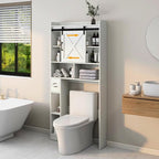 Vabches Over The Toilet Storage Cabinet, Farmhouse Storage Cabinet Over Toilet with Sliding Barn Door & Toilet Paper Holder Stand，Home Space-Saving Toilet Rack, for Bathroom, Restroom, Laundry