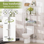 AmazerBath Over The Toilet Storage Bamboo, Bathroom Over Toilet Organizer Rack, 3-Tier Over Toilet Shelf, Space Saver, White