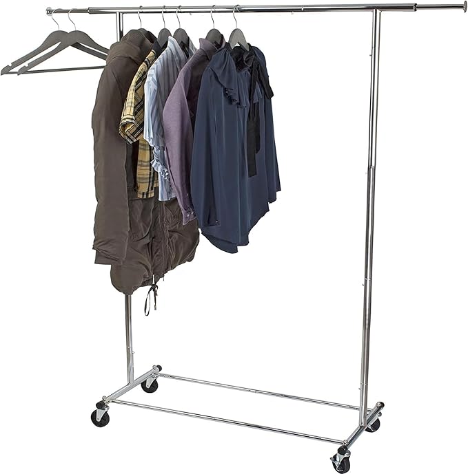 HOME IT Clothes Rack for Hanging Clothes - Heavy Duty Commercial Grade Chrome for Clothing, Garment Rack Adjustable, Collapsible, Expandable Clothing Rack, 200 LBS Capacity