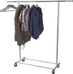 HOME IT Clothes Rack for Hanging Clothes - Heavy Duty Commercial Grade Chrome for Clothing, Garment Rack Adjustable, Collapsible, Expandable Clothing Rack, 200 LBS Capacity