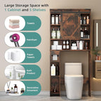 Over the Toilet Storage Cabinet with Farmhouse Sliding Barn Door, Above Toilet Organizer with Toilet Paper Holder Stand, Behind Toilet Shelf, Space Saver for Restroom, Bathroom, Laundry, Brown