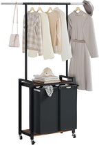 IDEALHOUSE 2-Section Laundry Sorter,Rolling Laundry Hamper with Hanging Rack & Shelf, 2× 11.7 Gal (44.3 L), Basket Organizer with Lockable Wheels,Folding Station for Bedroom, Bathroom