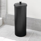 iDesign Freestanding Bathroom Toilet Paper Storage Holder with Lid for 3 Extra Rolls, Matte Black
