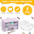 Wenqik 2 Pcs Mini Storage Drawers Teacher Toolbox Organizer with 9 Clear Drawers Small Plastic Desktop Teacher Desk Craft Organizer for Classroom Office 7" x 3. 9" x 4. 7"(Purple)
