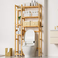 Homde Over The Toilet Storage with Basket and Drawer, Bamboo Bathroom Organizer with Adjustable Shelf & Waterproof Feet Pad, Space Saver Rack for Restroom, Laundry,Natural