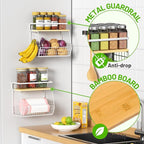 Magnetic Shelf for Fridge with Wood Lid, Fruit Potato and Onion Storage Bins, Pantry Organizers & Storage, Large Container Magnetic Spice Rack for Refrigerator, Kitchen Counter (White, 2)