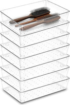 7Pack Desk Drawer Organizers, 6"*9" makeup acrylic drawer organizer trays for vanity, bathroom, office, nightstand, junk for kitchen drawer, Versatile plastic drawer divider storage bins