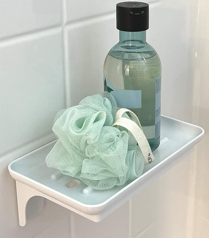 Wonder Shelf – Small Adhesive Floating Wall Shelf for Bathroom, Over Toilet Paper Holder Mini Storage Rack for Phone, Wipes, Tablet, or Décor (1, White with Holes)